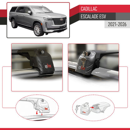 Compatible with Cadillac Escalade ESV 2021-2026 ACE-2 Model Car Roof Rack Cross Bar Black Aluminium 2 Bars
