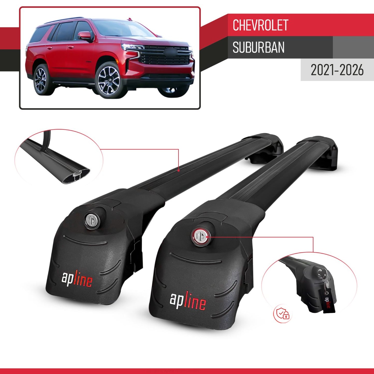 Compatible with Chevrolet Suburban 2021-2026 ACE-2 Model Car Roof Rack Cross Bar Black Aluminium 2 Bars