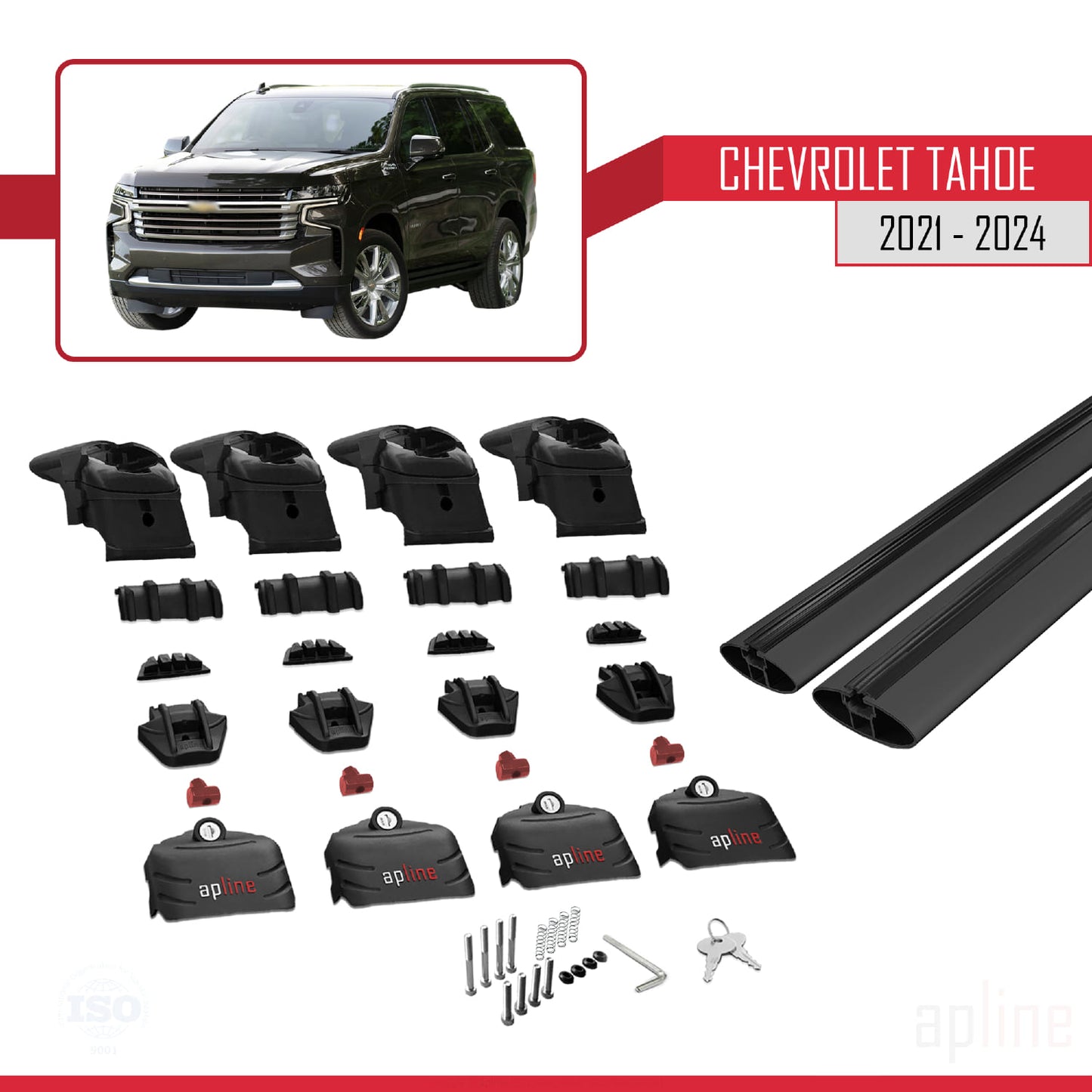 Compatible with Chevrolet Tahoe 2021-2024 ACE-2 Car Roof Rack Cross Bar Black Aluminium 2 Bars
