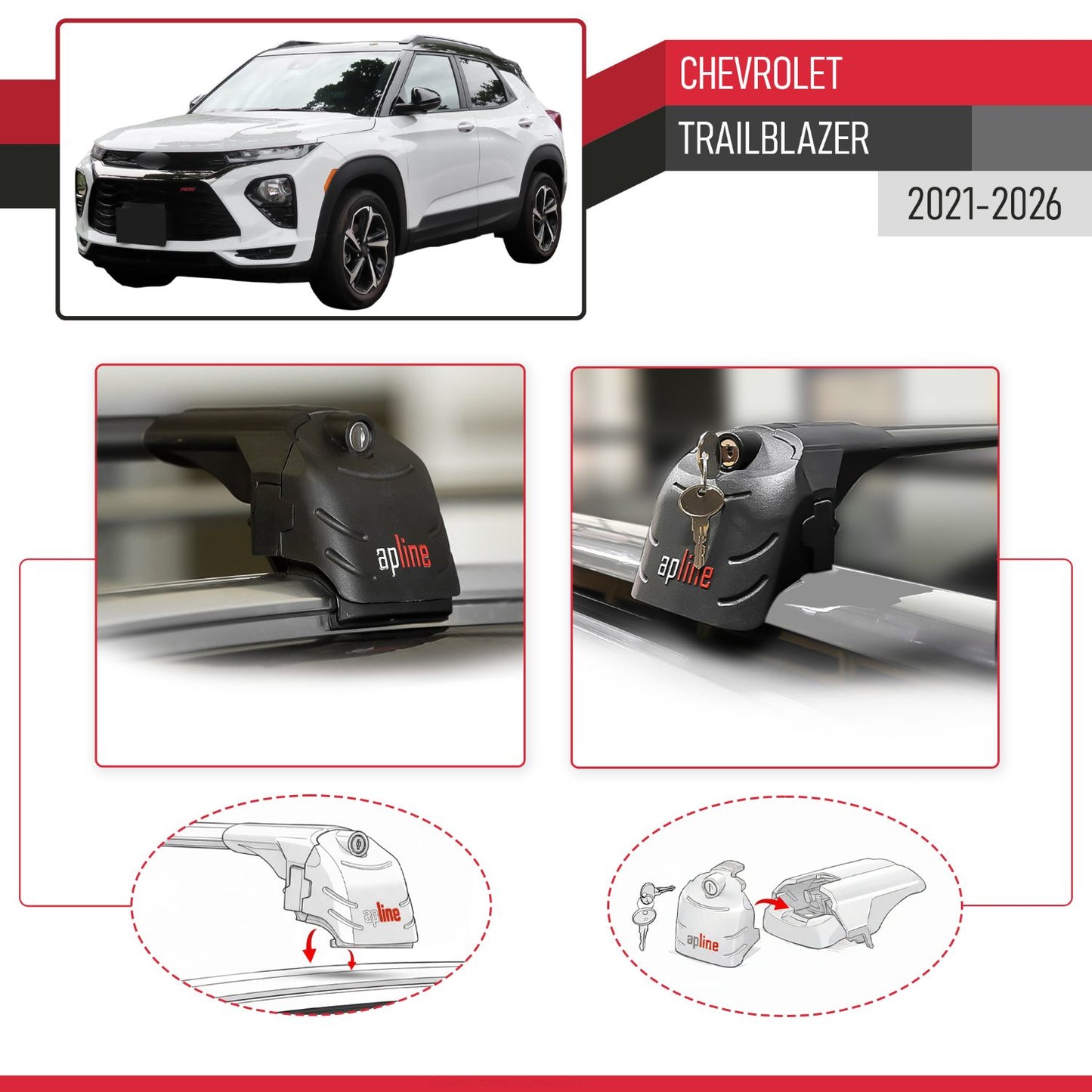 Compatible with Chevrolet Trailblazer 2021-2026 ACE-2 Model Car Roof Rack Cross Bar Black Aluminium 2 Bars