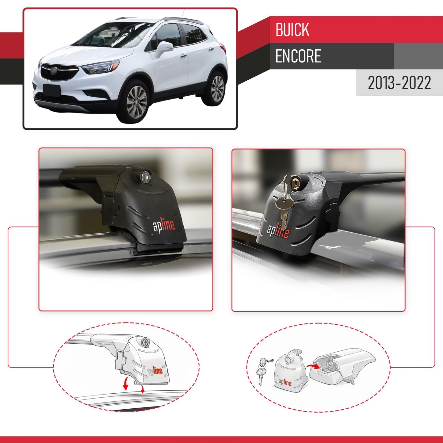 Compatible with Buick Encore 2013-2022 ACE-2 Model Car Roof Rack Cross Bar Black Aluminium 2 Bars