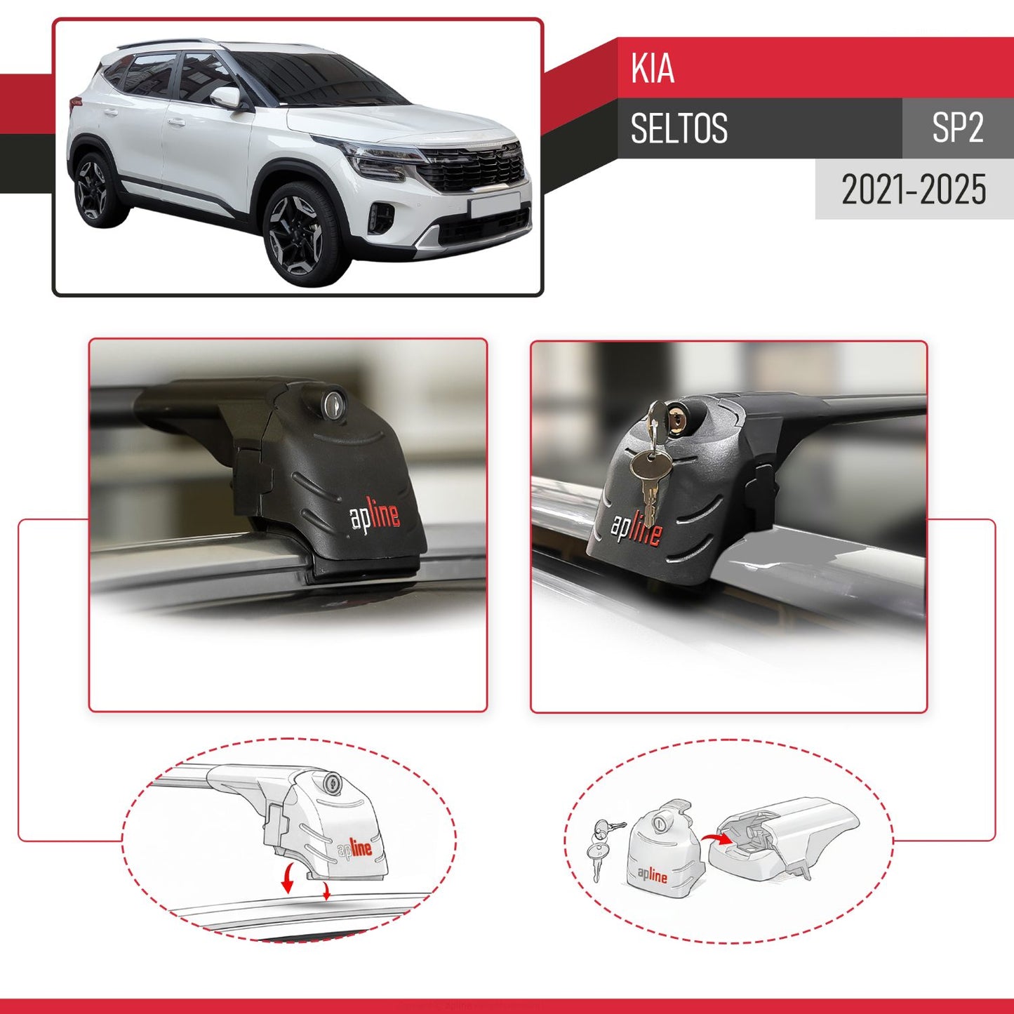 Compatible with Kia Seltos (SP2) 2021-2025 ACE-2 Model Car Roof Rack Cross Bar Black Aluminium 2 Bars