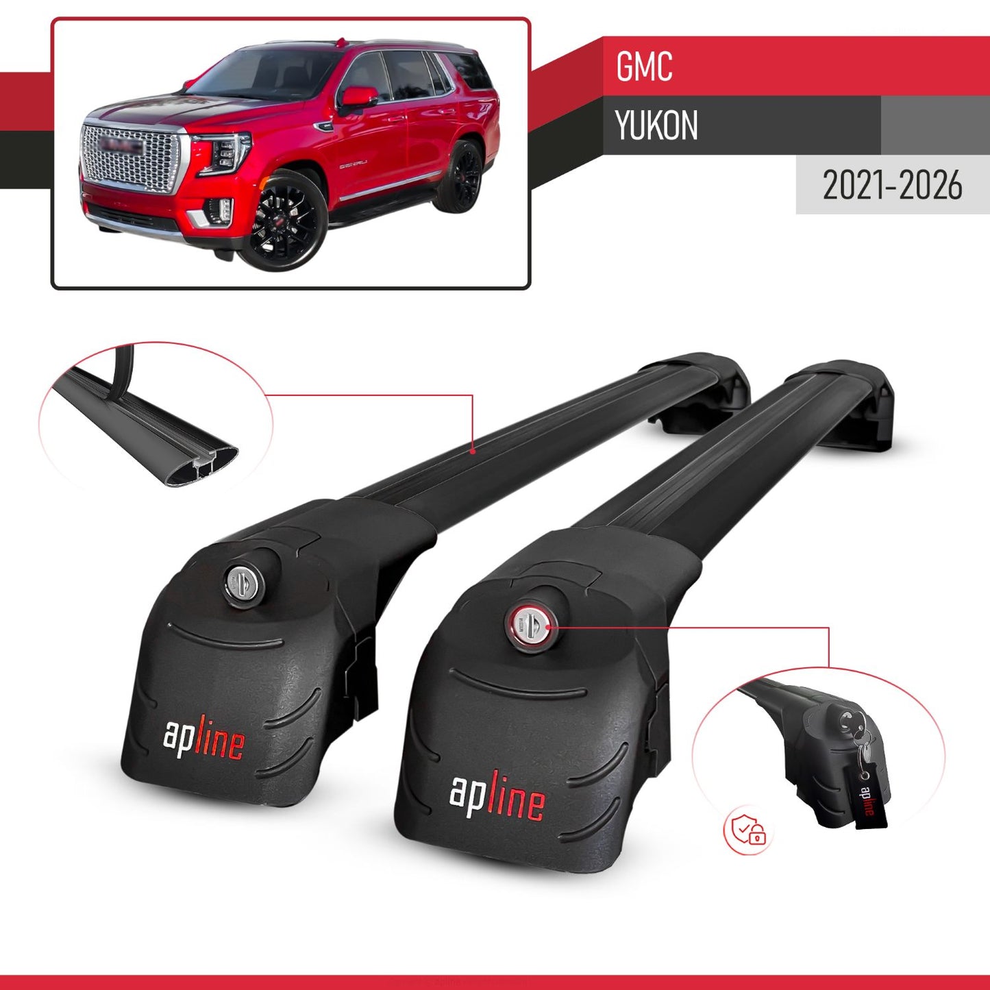 Compatible with GMC Yukon 2021-2026 ACE-2 Model Car Roof Rack Cross Bar Black Aluminium 2 Bars
