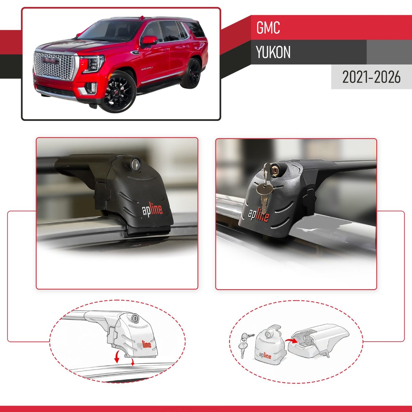Compatible with GMC Yukon 2021-2026 ACE-2 Model Car Roof Rack Cross Bar Black Aluminium 2 Bars