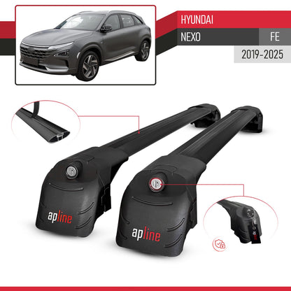 Compatible with Hyundai Nexo (FE) 2019-2025 ACE-2 Model Car Roof Rack Cross Bar Black Aluminium 2 Bars