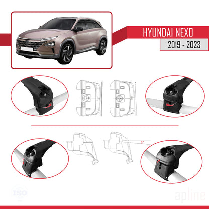 Compatible with Hyundai Nexo 2019-2023 ACE-2 Car Roof Rack Cross Bar Black Aluminium 2 Bars