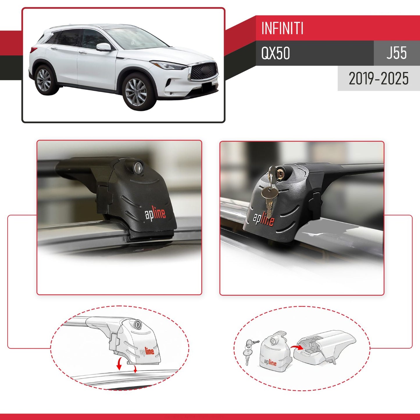 Compatible with Infiniti QX50 (J55) 2019-2025 ACE-2 Model Car Roof Rack Cross Bar Black Aluminium 2 Bars