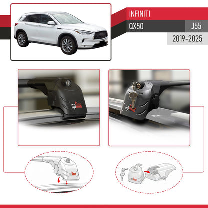 Compatible with Infiniti QX50 (J55) 2019-2025 ACE-2 Model Car Roof Rack Cross Bar Black Aluminium 2 Bars