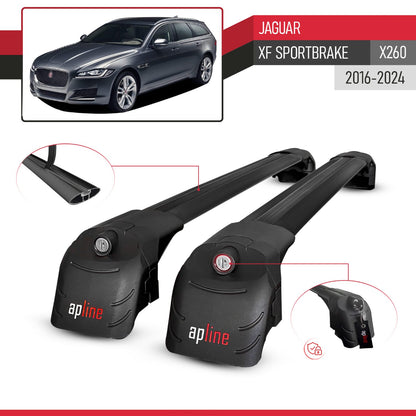 Compatible with Jaguar XF Sportbrake (X260) 2016-2024 ACE-2 Model Car Roof Rack Cross Bar Black Aluminium 2 Bars