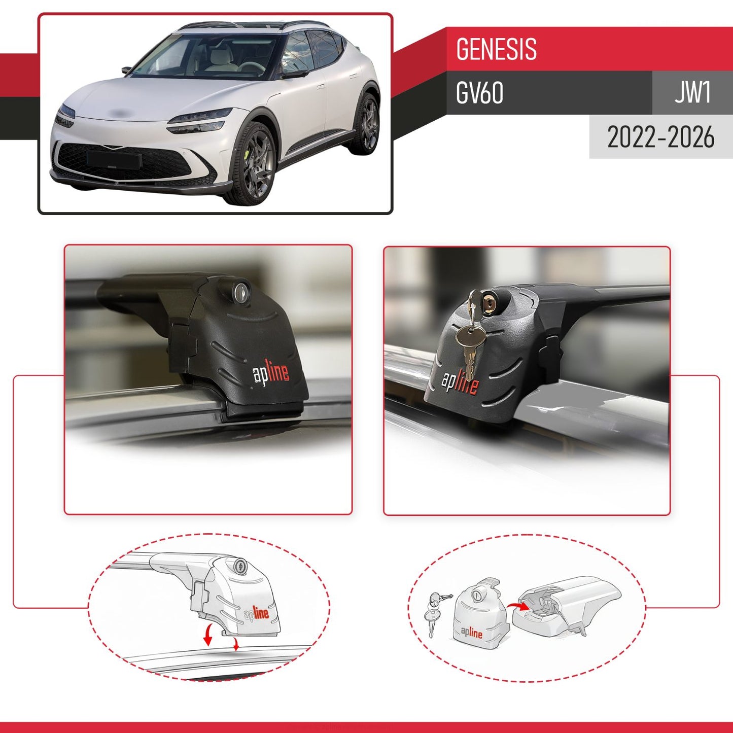 Compatible with Genesis GV60 (JW1) 2022-2026 ACE-2 Model Car Roof Rack Cross Bar Black Aluminium 2 Bars
