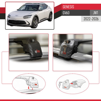 Compatible with Genesis GV60 (JW1) 2022-2026 ACE-2 Model Car Roof Rack Cross Bar Black Aluminium 2 Bars