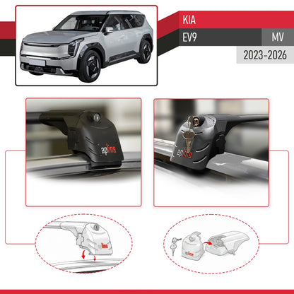 Compatible with Kia EV9 (MV) 2023-2026 ACE-2 Model Car Roof Rack Cross Bar Black Aluminium 2 Bars