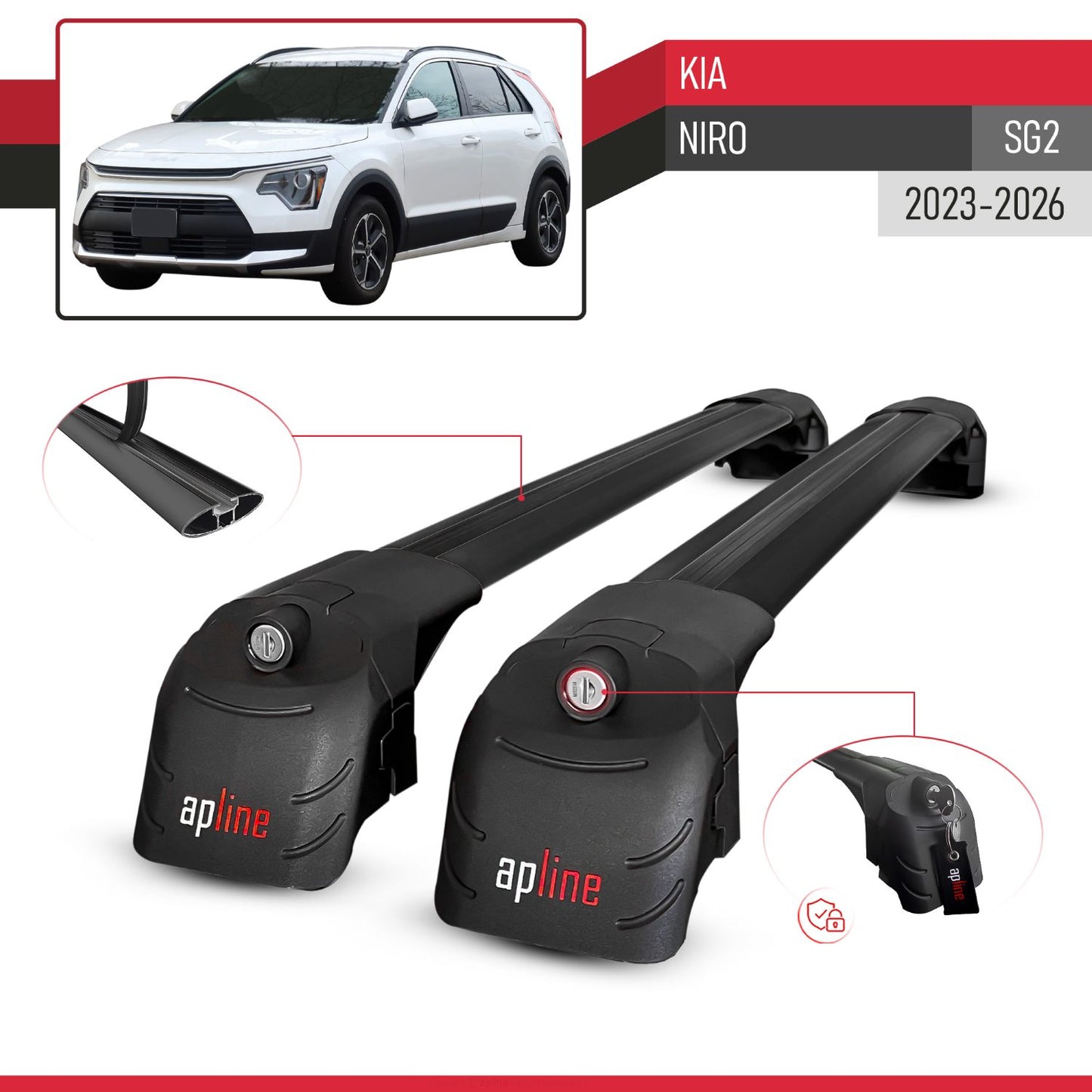 Compatible with Kia Niro (SG2) 2023-2026 ACE-2 Model Car Roof Rack Cross Bar Black Aluminium 2 Bars