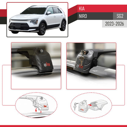 Compatible with Kia Niro (SG2) 2023-2026 ACE-2 Model Car Roof Rack Cross Bar Black Aluminium 2 Bars