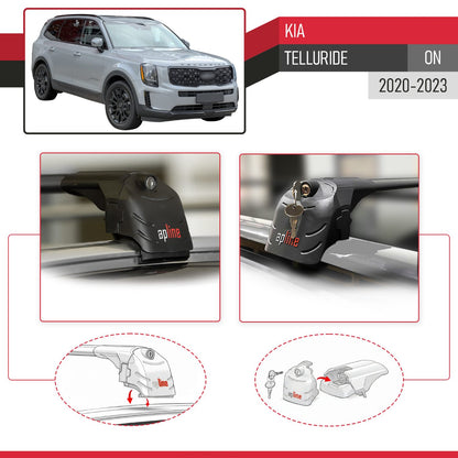 Compatible with Kia Telluride (ON) 2020-2023 ACE-2 Model Car Roof Rack Cross Bar Black Aluminium 2 Bars