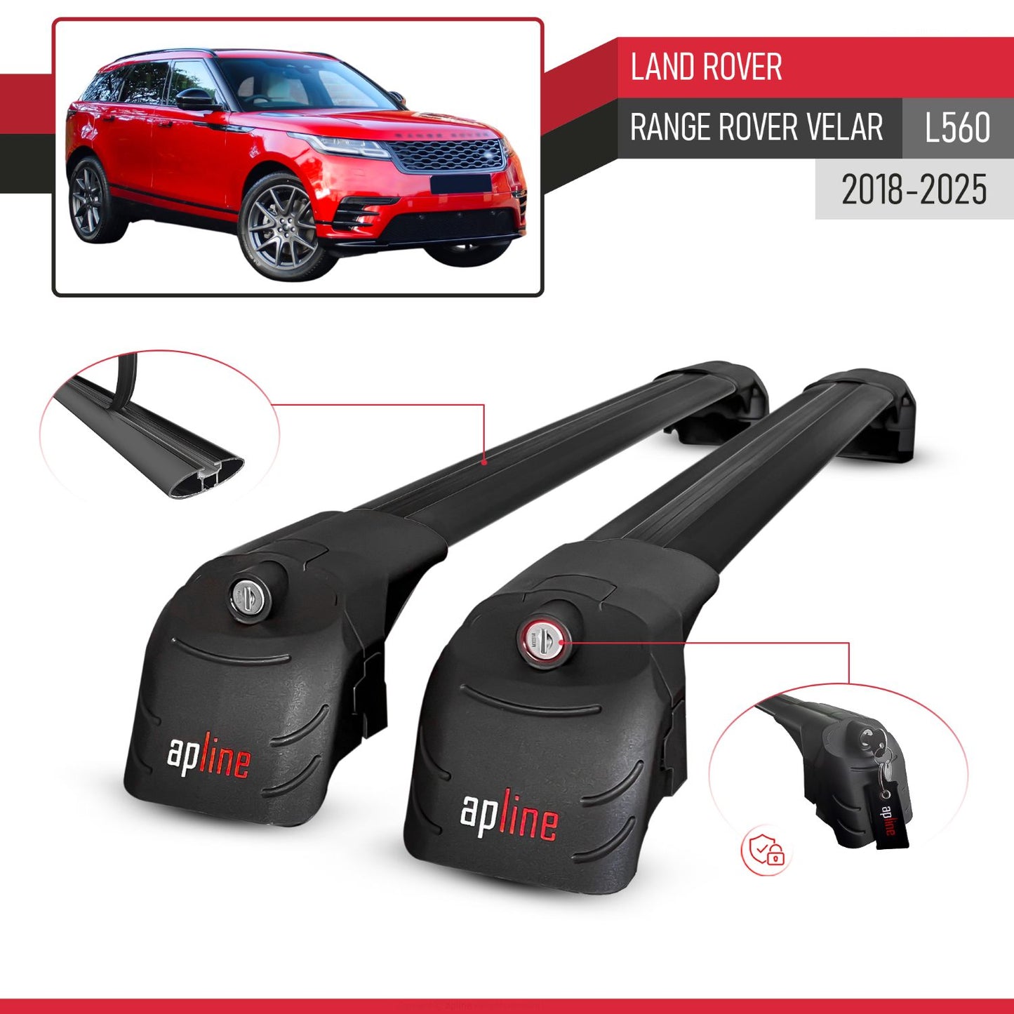 Compatible with Land Rover Range Rover Velar (L560) 2018-2025 ACE-2 Model Car Roof Rack Cross Bar Black Aluminium 2 Bars