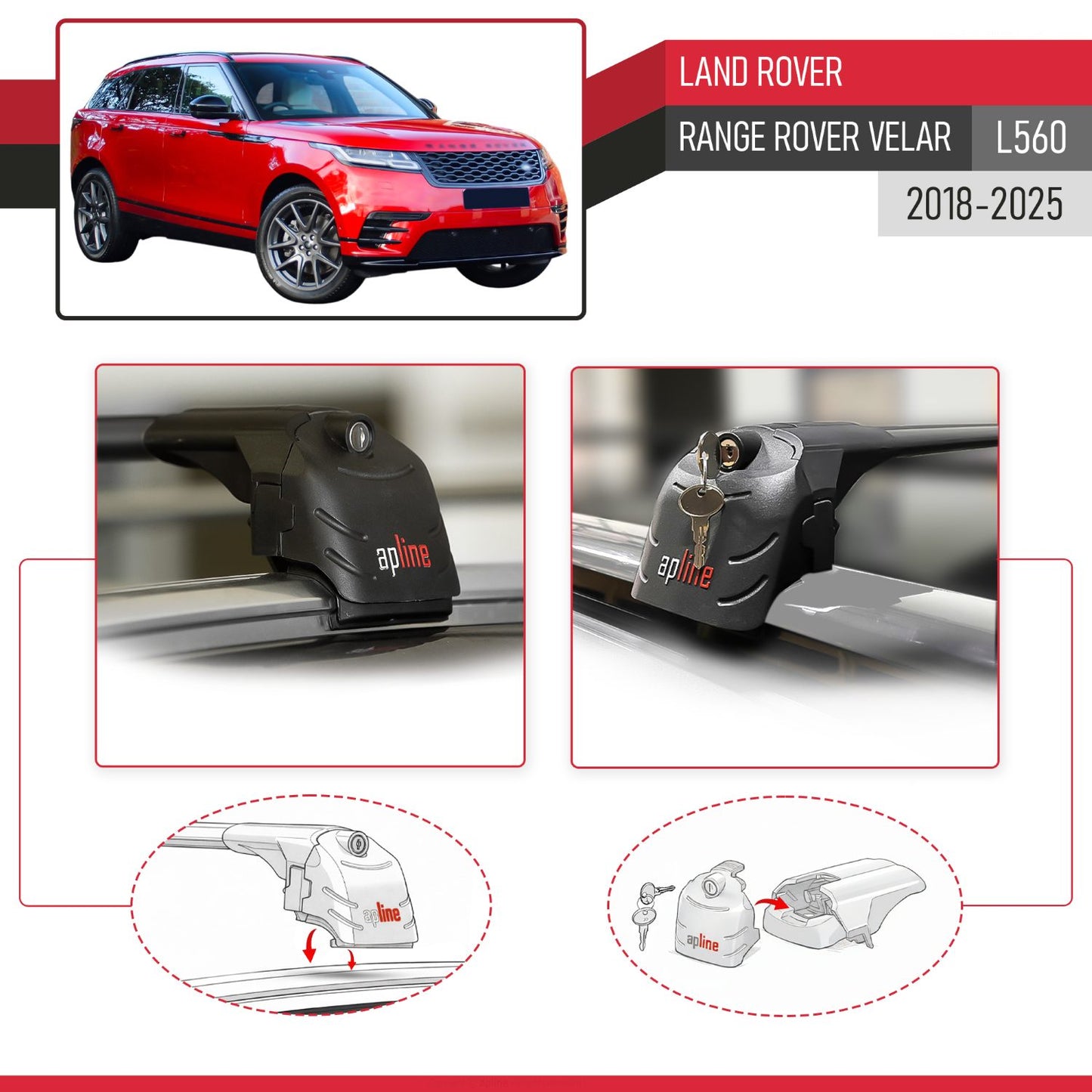 Compatible with Land Rover Range Rover Velar (L560) 2018-2025 ACE-2 Model Car Roof Rack Cross Bar Black Aluminium 2 Bars