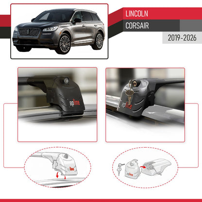 Compatible with Lincoln Corsair 2019-2026 ACE-2 Model Car Roof Rack Cross Bar Black Aluminium 2 Bars