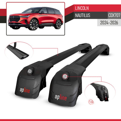 Compatible with Lincoln Nautilus (CDX707) 2024-2026 ACE-2 Model Car Roof Rack Cross Bar Black Aluminium 2 Bars