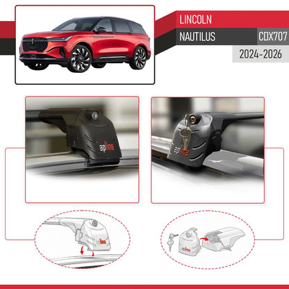 Compatible with Lincoln Nautilus (CDX707) 2024-2026 ACE-2 Model Car Roof Rack Cross Bar Black Aluminium 2 Bars