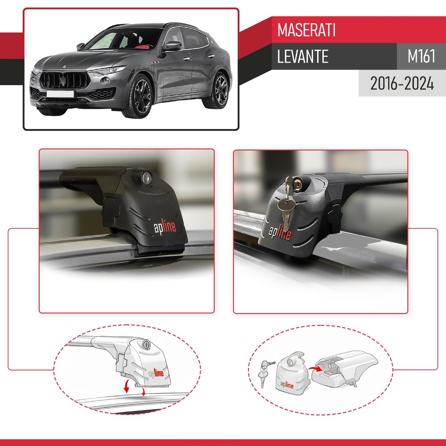 Compatible with Maserati Levante (M161) 2016-2024 ACE-2 Model Car Roof Rack Cross Bar Black Aluminium 2 Bars
