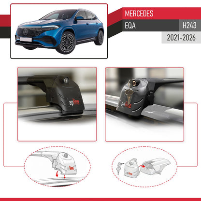 Compatible with Mercedes EQA (H243) 2021-2026 ACE-2 Model Car Roof Rack Cross Bar Black Aluminium 2 Bars