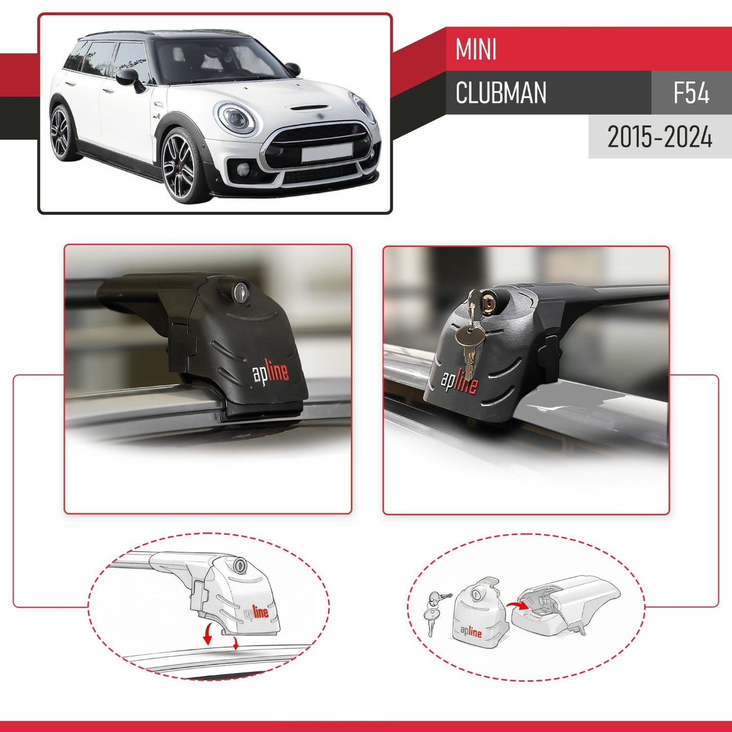 Compatible with Mini Clubman (F54) 2015-2024 ACE-2 Model Car Roof Rack Cross Bar Black Aluminium 2 Bars