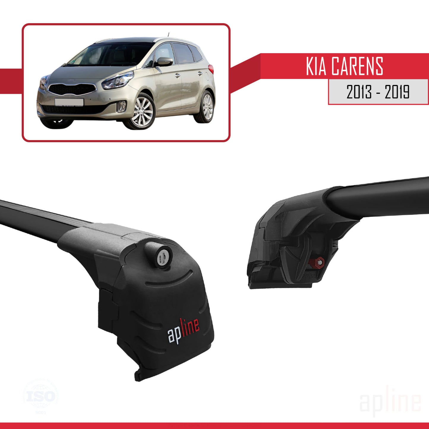 Compatible with Kia Carens 2013-2019 ACE-2 Car Roof Rack Cross Bar Black Aluminium 2 Bars