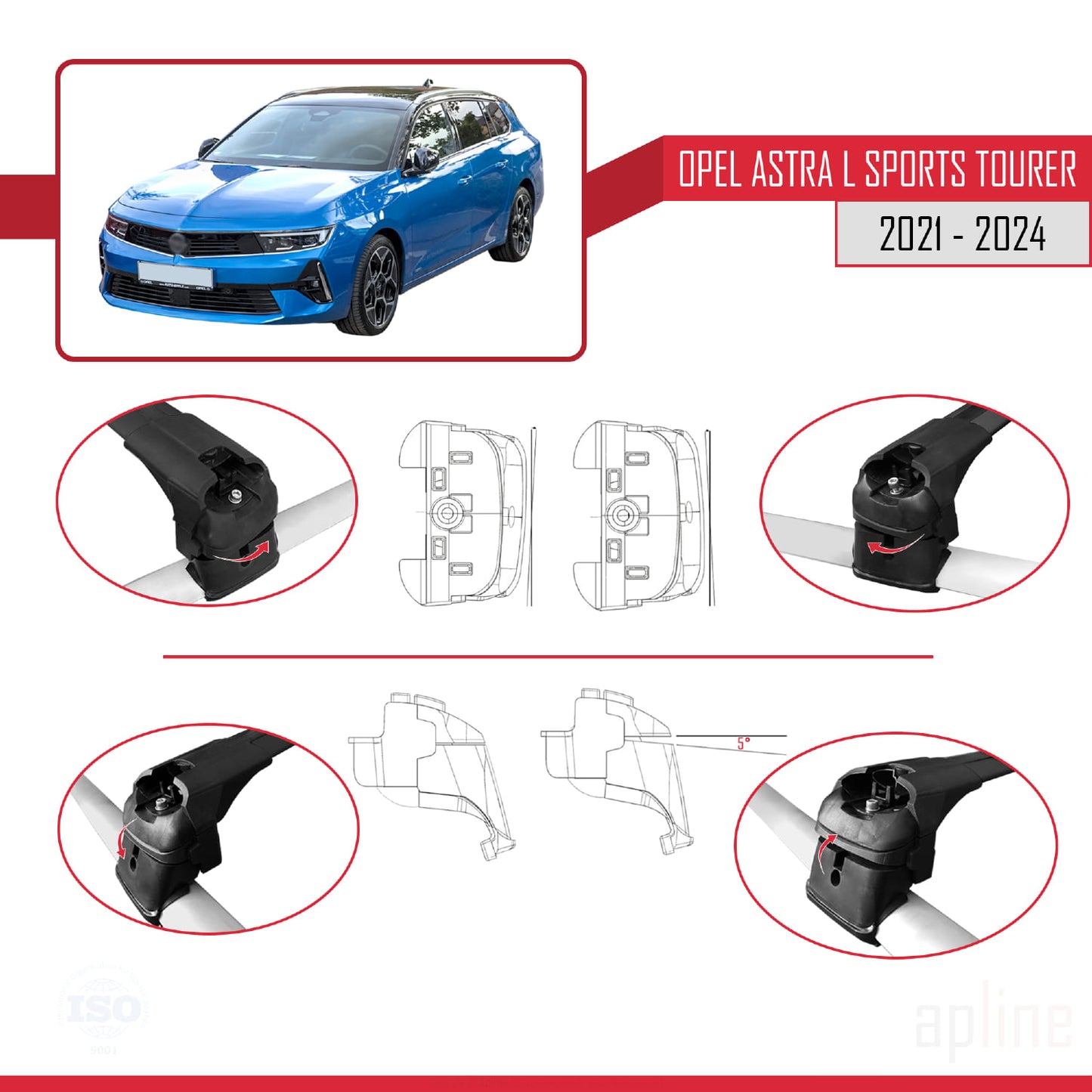 Compatible with Opel Astra L Sports Tourer 2021-2024 ACE-2 Car Roof Rack Cross Bar Black Aluminium 2 Bars
