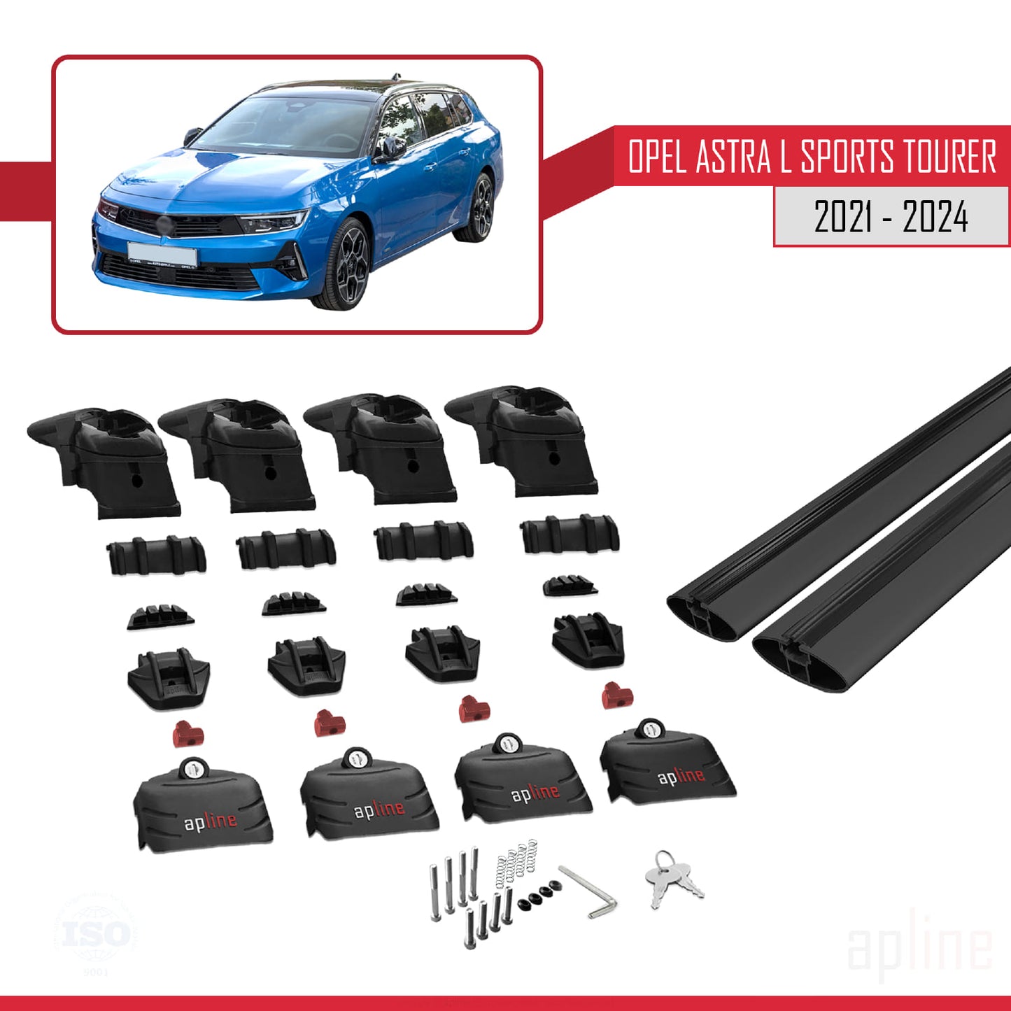 Compatible with Opel Astra L Sports Tourer 2021-2024 ACE-2 Car Roof Rack Cross Bar Black Aluminium 2 Bars