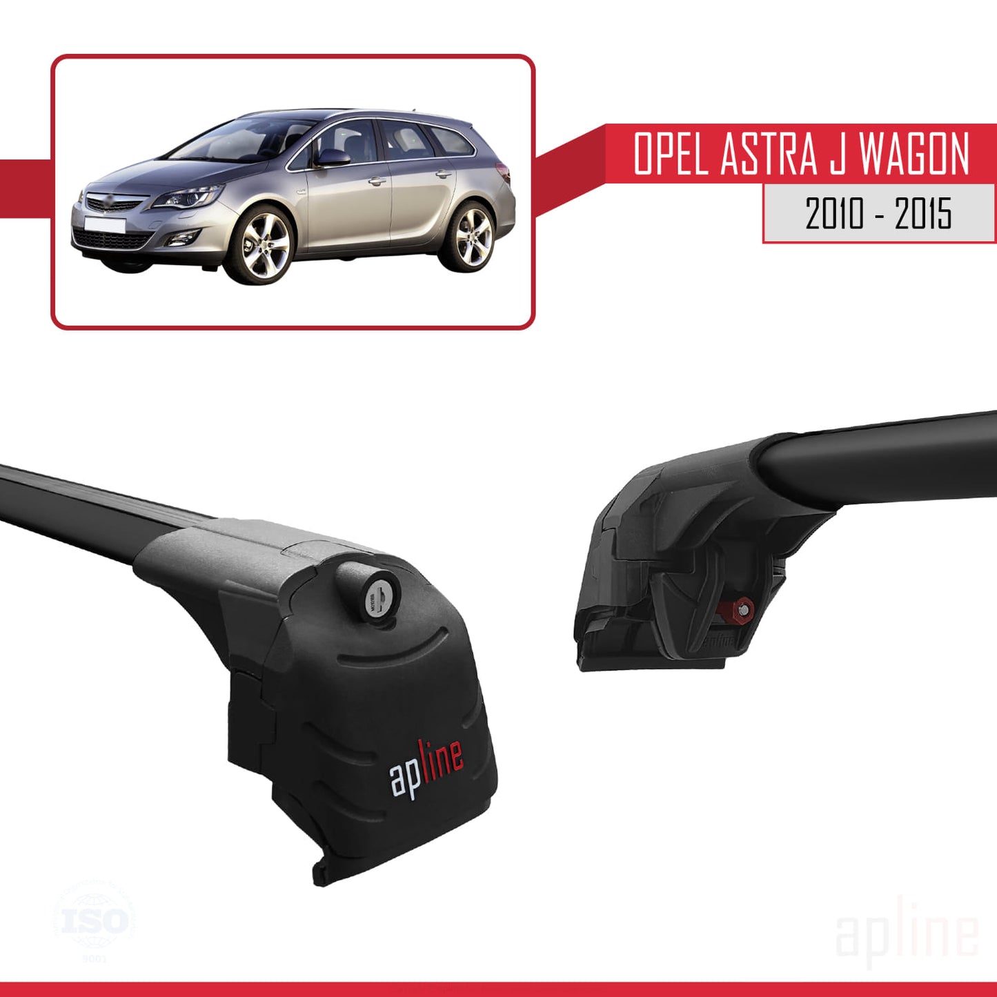 Compatible with Opel Astra J Wagon 2010-2015 ACE-2 Car Roof Rack Cross Bar Black Aluminium 2 Bars