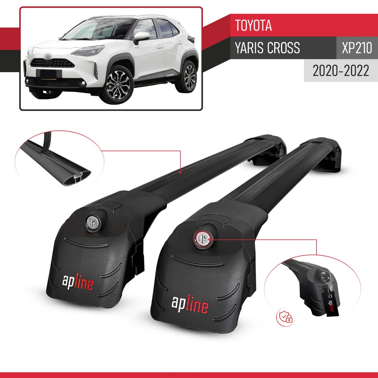 Compatible with Toyota Yaris Cross (XP210) 2020-2022 ACE-2 Model Car Roof Rack Cross Bar Black Aluminium 2 Bars