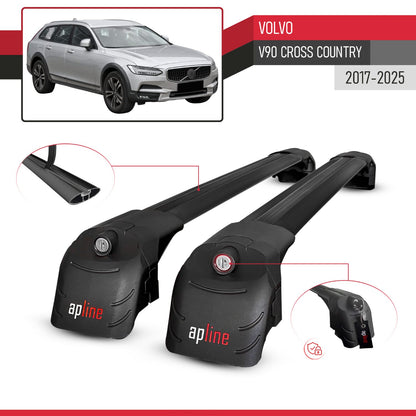Compatible with Volvo V90 Cross Country 2017-2025 ACE-2 Model Car Roof Rack Cross Bar Black Aluminium 2 Bars