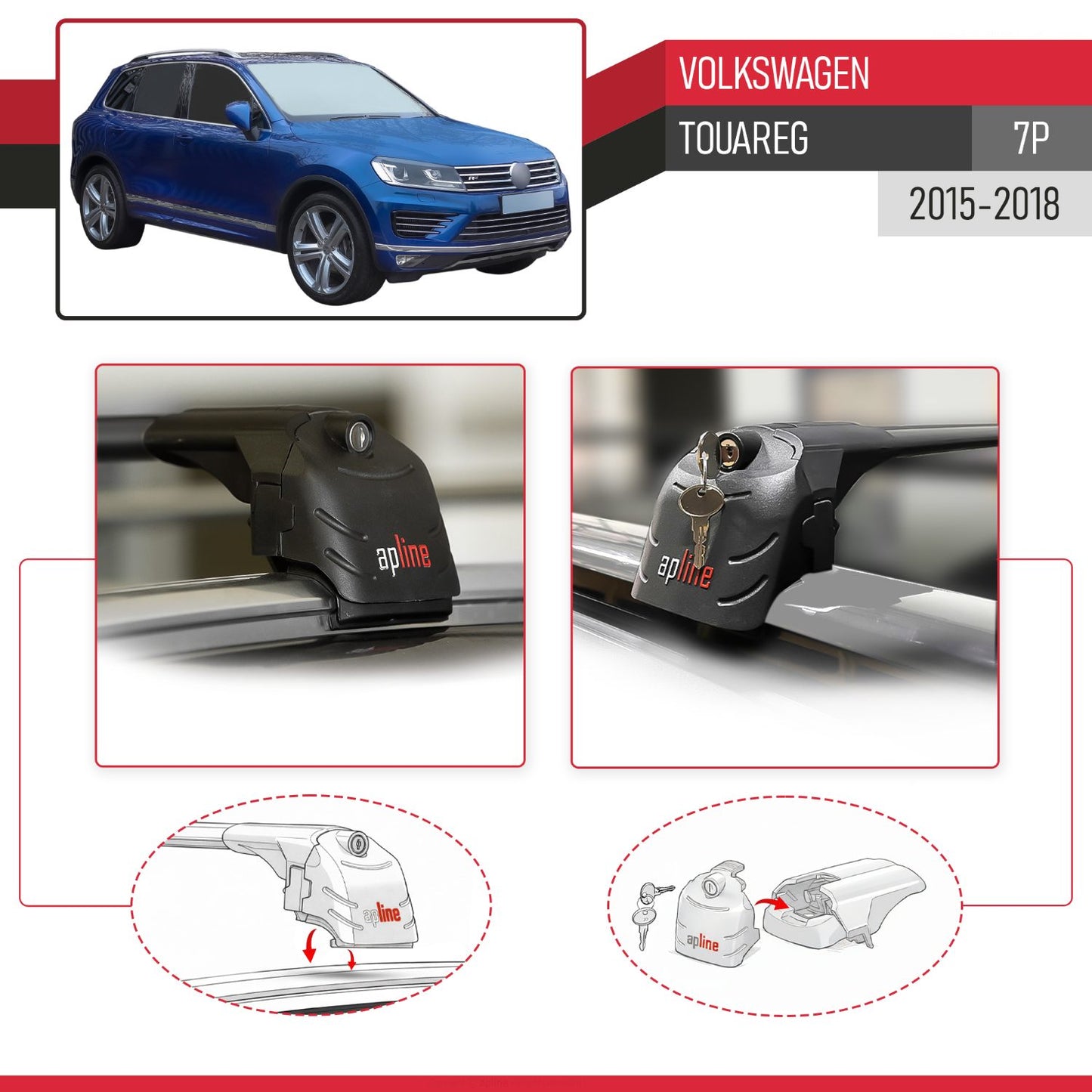 Compatible with VW Touareg (7P) 2015-2018 ACE-2 Model Car Roof Rack Cross Bar Black Aluminium 2 Bars