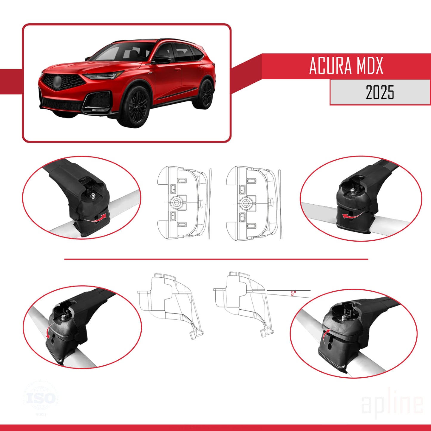 Compatible with Audi Q7 2024-2025 ACE-2 Car Roof Rack Cross Bar Black Aluminium 2 Bars