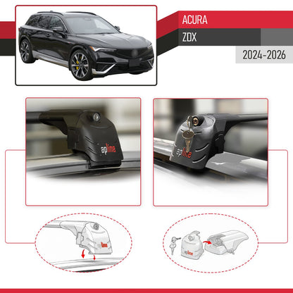 Compatible with Acura ZDX 2024-2026 ACE-2 Model Roof Rack Black 2 Aluminium Bars