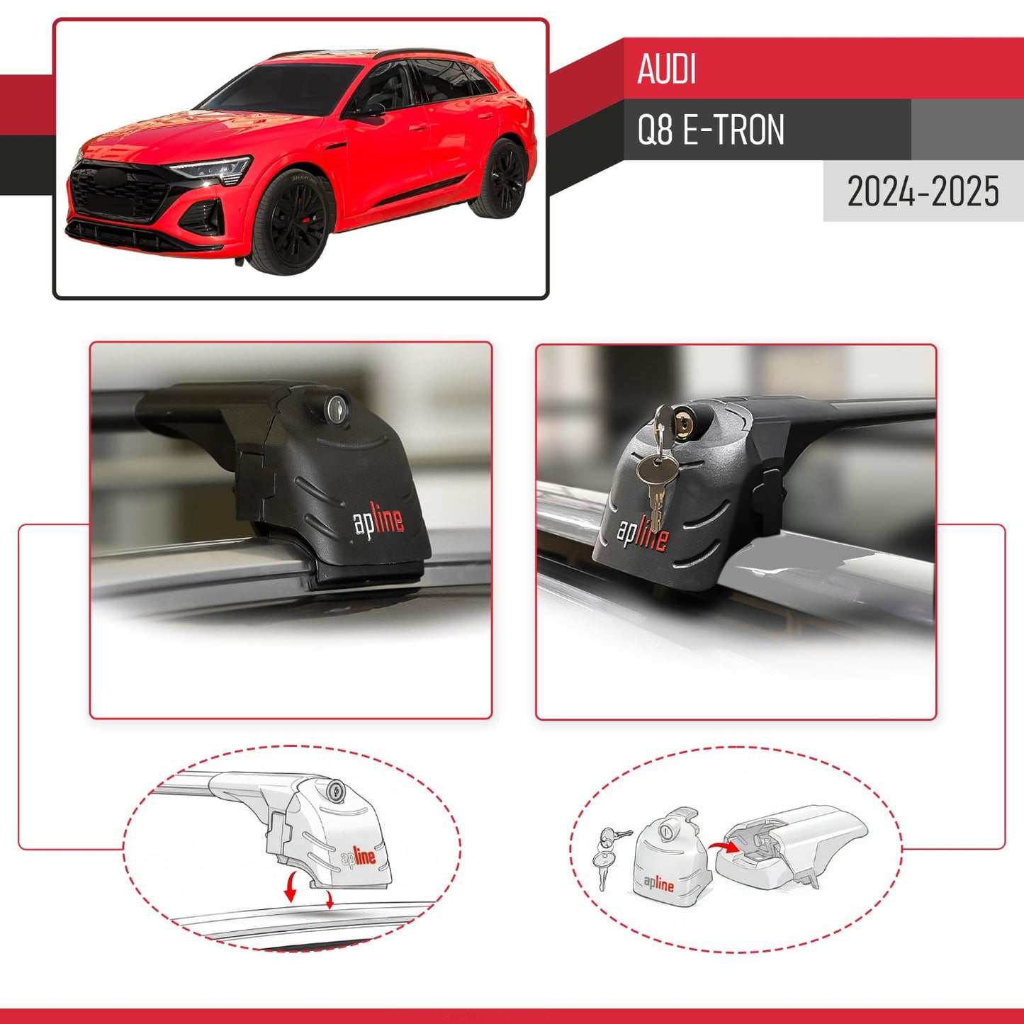 Compatible with Audi Q8 e-Tron 2024-2025 ACE-2 Model Car Roof Rack Cross Bar Black Aluminium 2 Bars