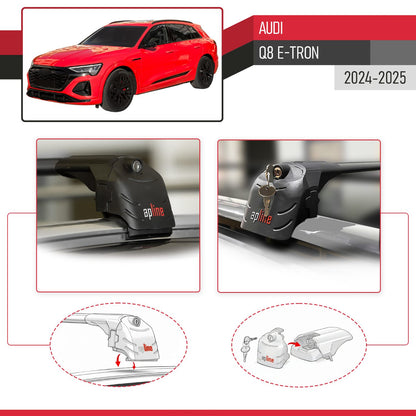 Compatible with Audi Q8 e-Tron 2024-2025 ACE-2 Model Car Roof Rack Cross Bar Black Aluminium 2 Bars