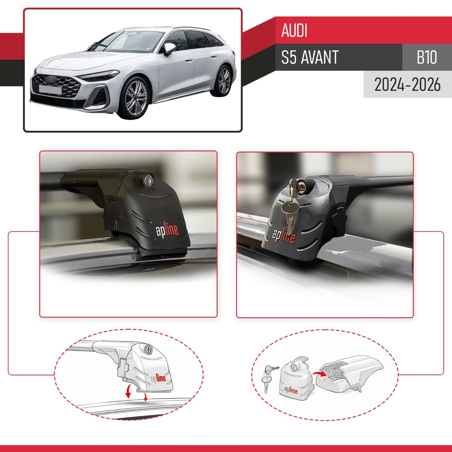 Compatible with Audi S5 Avant (B10) 2024-2026 ACE-2 Model Car Roof Rack Cross Bar Black Aluminium 2 Bars