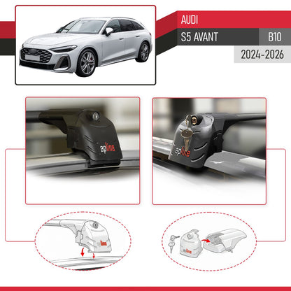 Compatible with Audi S5 Avant (B10) 2024-2026 ACE-2 Model Car Roof Rack Cross Bar Black Aluminium 2 Bars