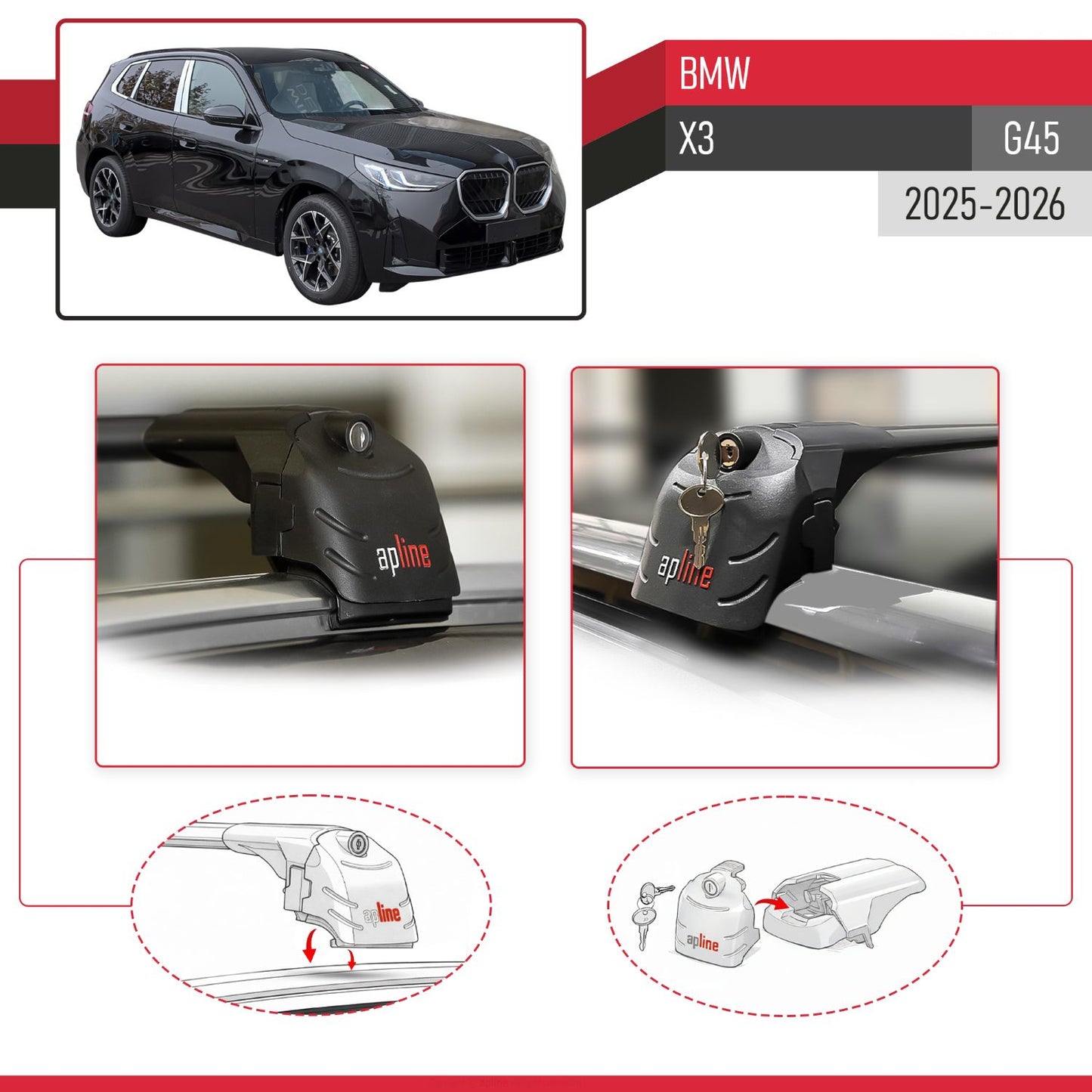 Compatible with BMW X3 (G45) 2025-2026 ACE-2 Model Car Roof Rack Cross Bar Black Aluminium 2 Bars