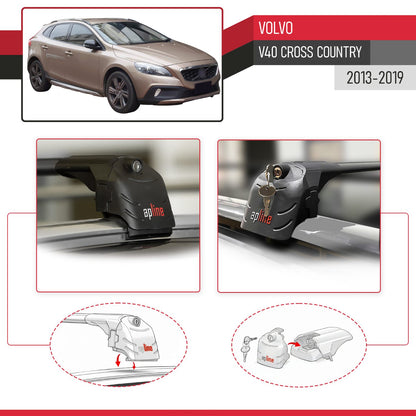 Compatible with Volvo V40 Cross Country 2013-2019 ACE-2 Model Car Roof Rack Cross Bar Black Aluminium 2 Bars