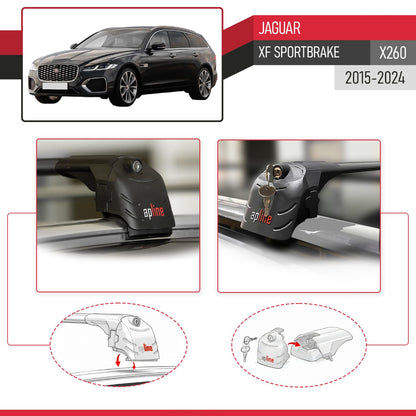 Compatible with Jaguar XF Sportbrake (X260) 2015-2024 ACE-2 Model Car Roof Rack Cross Bar Black Aluminium 2 Bars