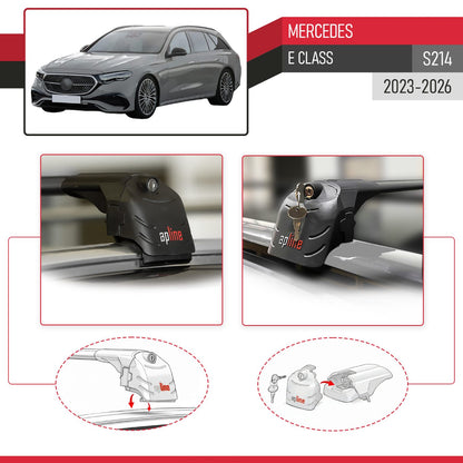 Compatible with Mercedes E Class (S214) 2023-2026 ACE-2 Model Car Roof Rack Cross Bar Black Aluminium 2 Bars