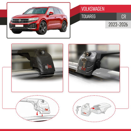 Compatible with VW Touareg (CR) 2023-2026 ACE-2 Model Car Roof Rack Cross Bar Black Aluminium 2 Bars