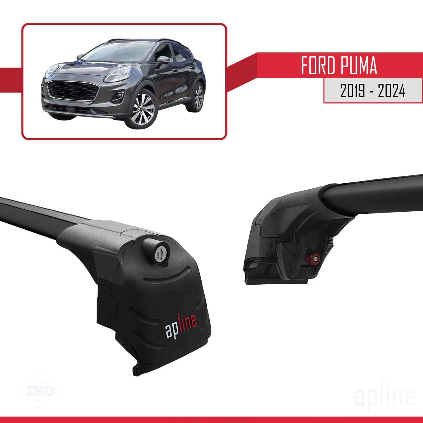 Compatible with Ford Puma 2019-2024 ACE-2 Car Roof Rack Cross Bar Black Aluminium 2 Bars