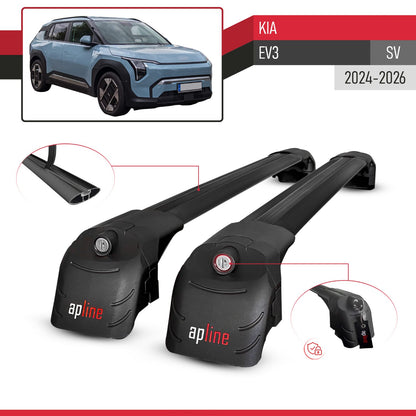 Compatible with Kia EV3 (SV) 2024-2026 ACE-2 Model Car Roof Rack Cross Bar Black Aluminium 2 Bars