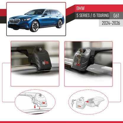 Compatible with BMW 5 Series / i5 Touring (G61) 2024-2026 ACE-2 Model Car Roof Rack Cross Bar Black Aluminium 2 Bars