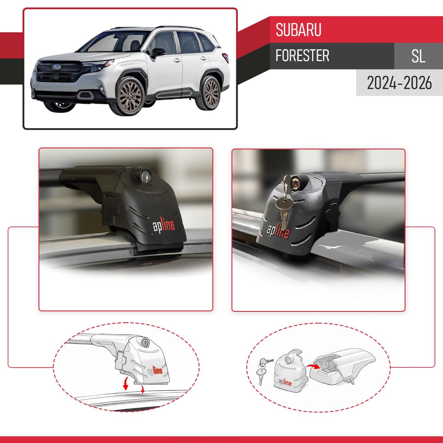 Compatible with Subaru Forester (SL) 2024-2026 ACE-2 Model Car Roof Rack Cross Bar Black Aluminium 2 Bars