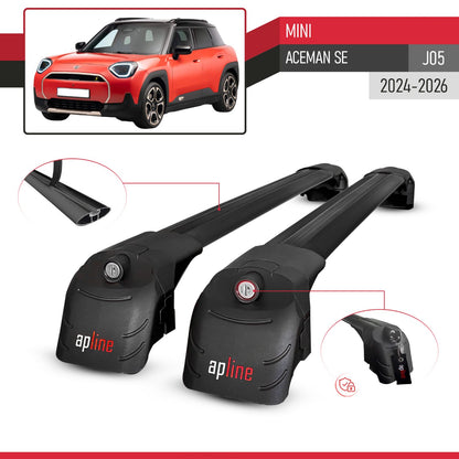 Compatible with Mini Aceman SE (J05) 2024-2026 ACE-2 Model Car Roof Rack Cross Bar Black Aluminium 2 Bars